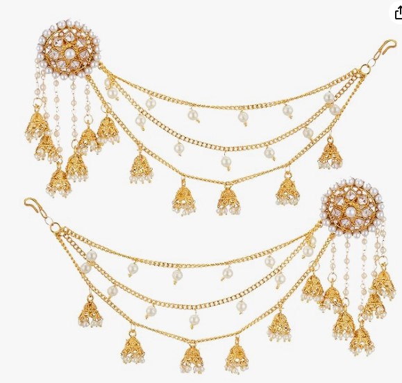 Traditional Stylish Gold-Plated  jumkha with hair chain